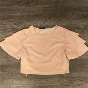 Cream crop top with wavy sleeves